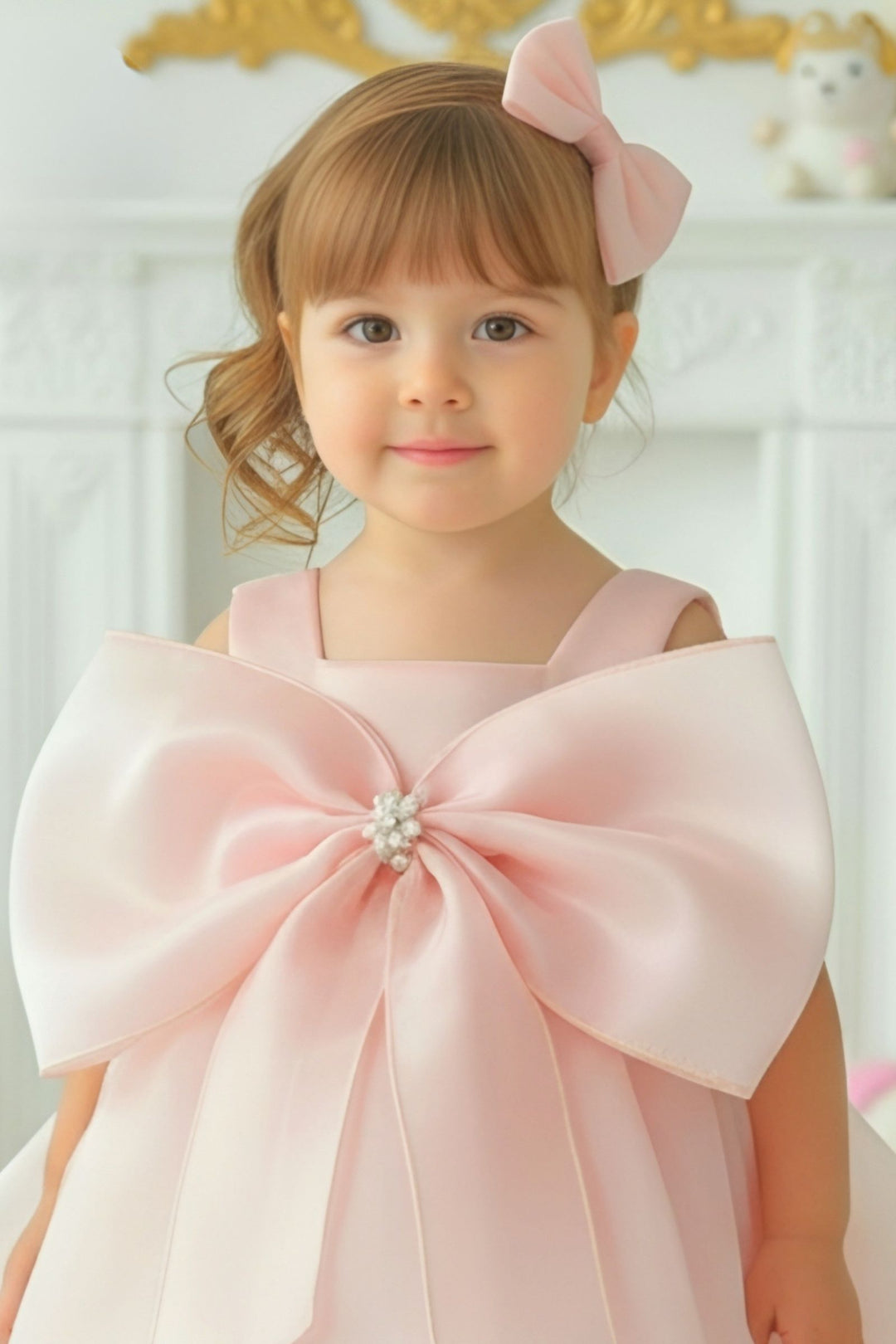 Peach Partywear Short Frock for Girls