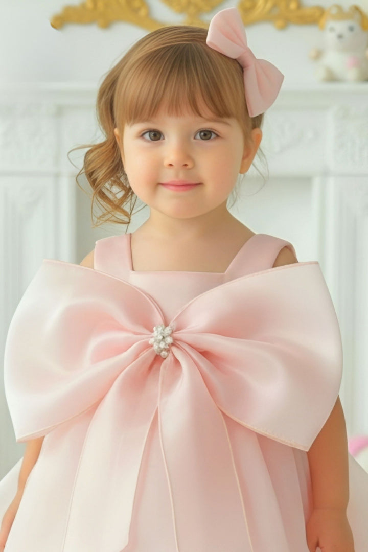 Peach Partywear Short Frock for Girls