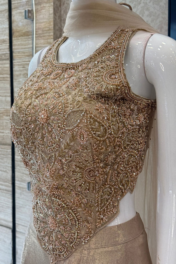 Gold Beads, Stone and Sequins work Palazzo Suit Set