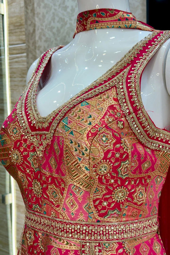 Rani Pink Brocade, Beads, Zardozi, Stone, Zari and Sequins work Palazzo Set