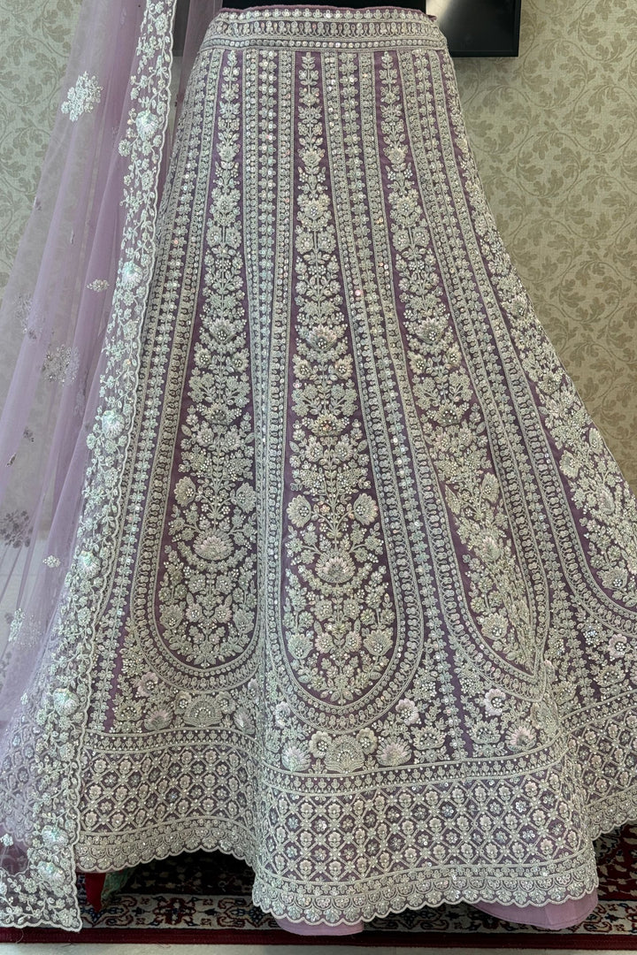 Lavender Wedding Lehenga with Intricate Zardozi, Sequins, Beads and Floral Embroidery