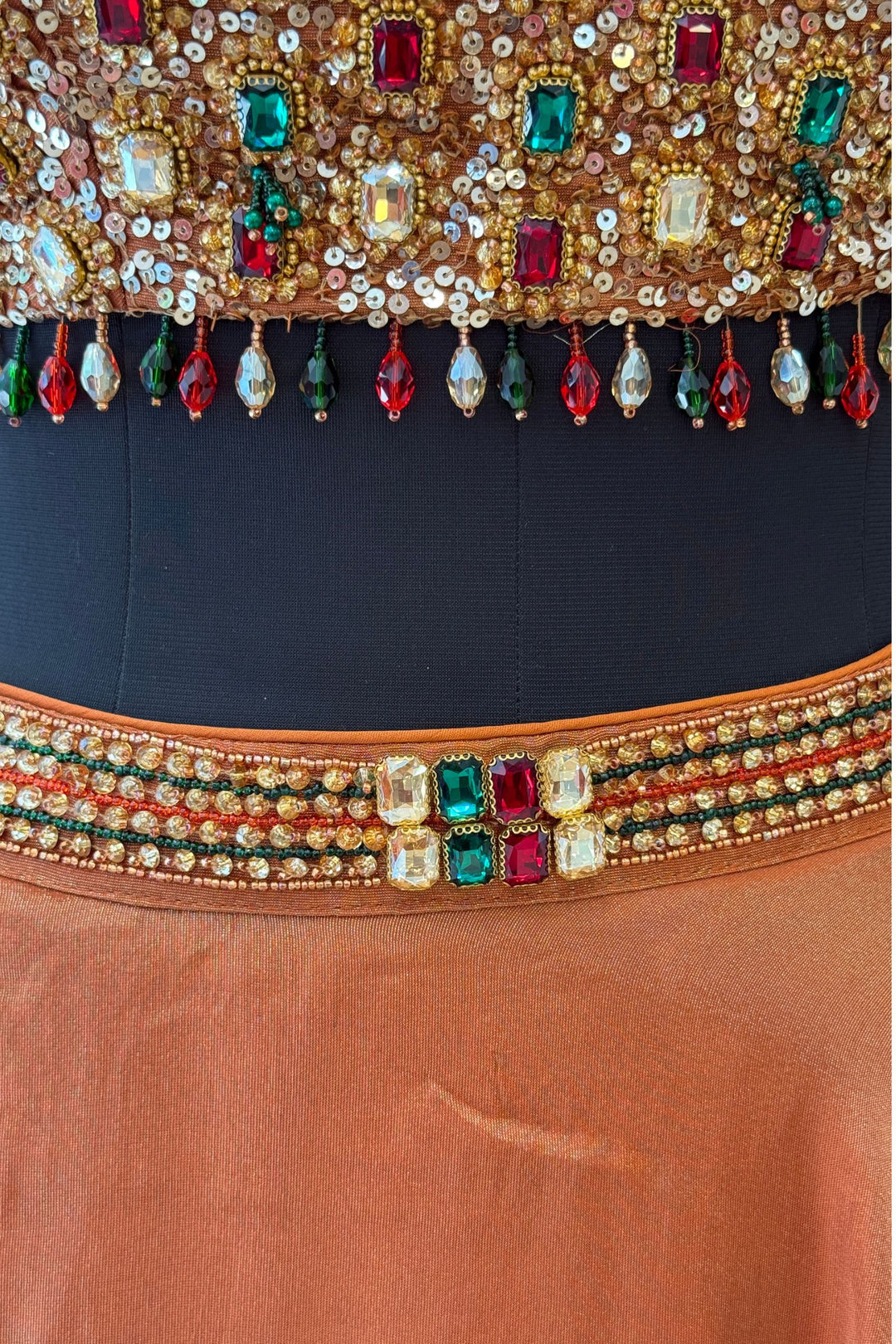 Rust Stone, Beads and Sequins work Crop Top Lehenga