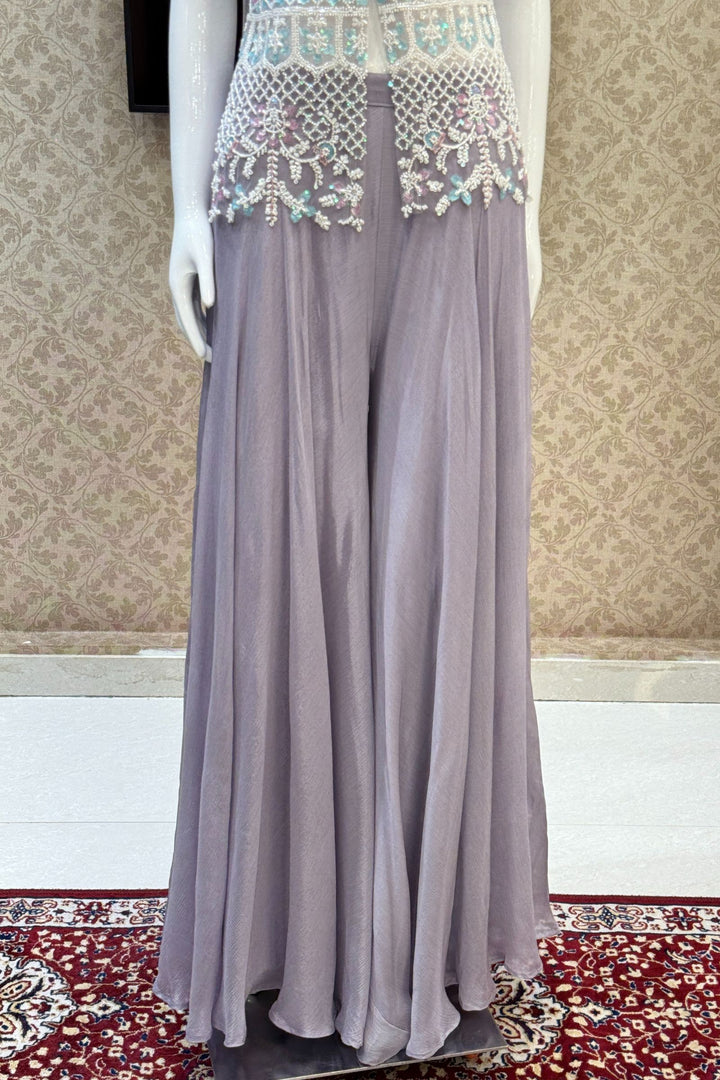 Lilac Beads and Sequins work Palazzo Suit Set