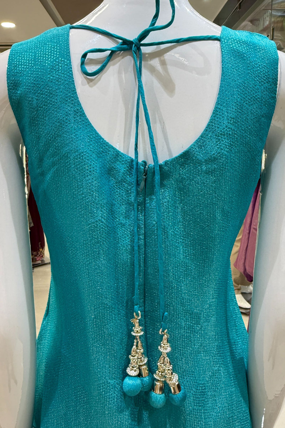 Rama Blue Thread, Sequins, Beads and Mirror work Straight Cut Salwar Suit