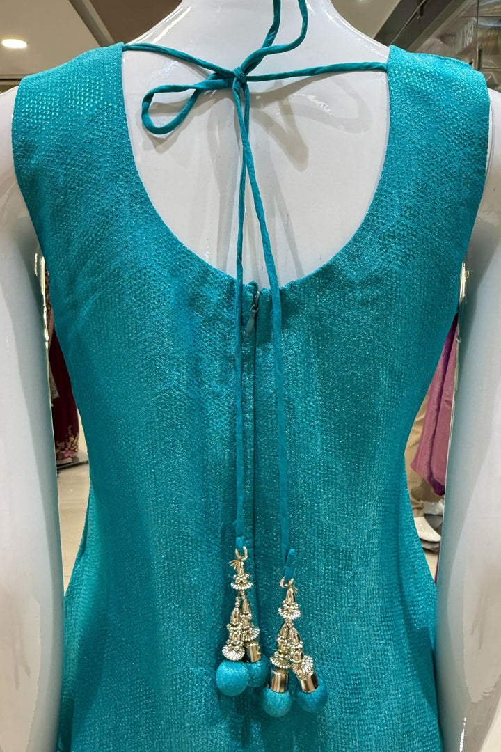 Rama Blue Thread, Sequins, Beads and Mirror work Straight Cut Salwar Suit