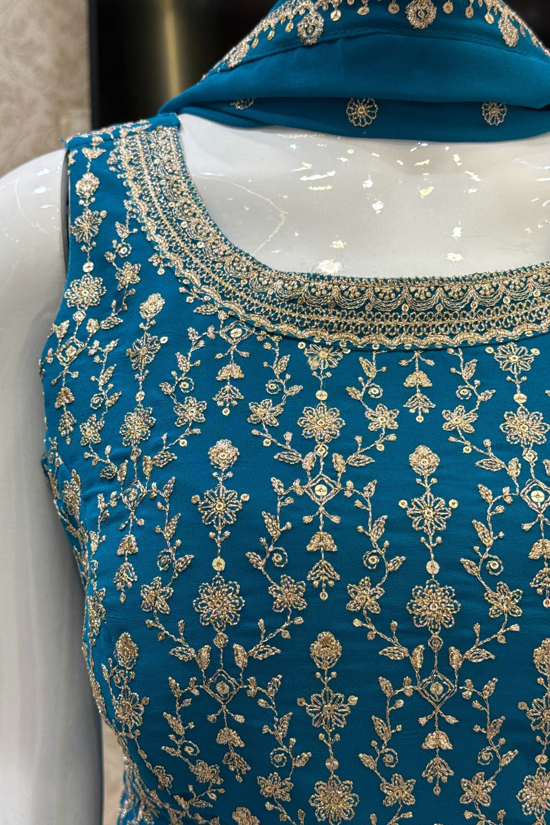 Rama Blue Silver Zari and Sequins work Palazzo Salwar Suit