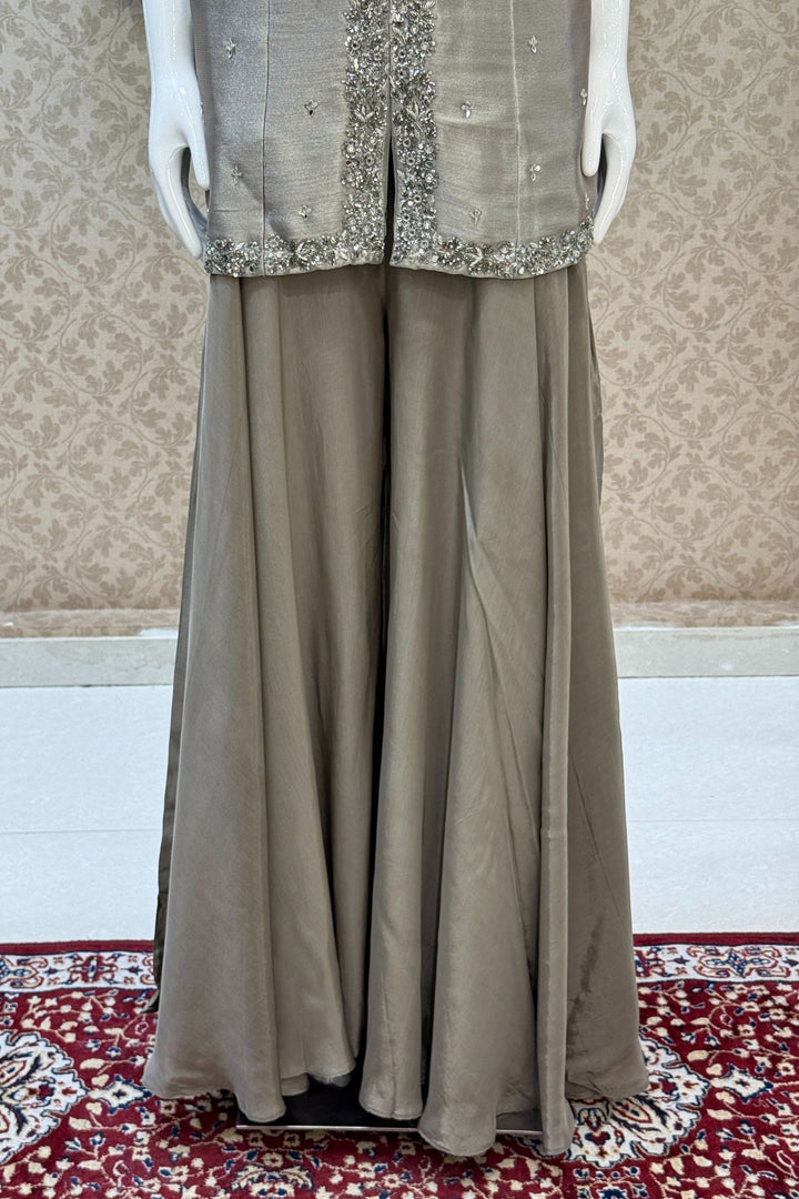 Grey Beads, Zardozi, Stone and Mirror work Palazzo Salwar Suit