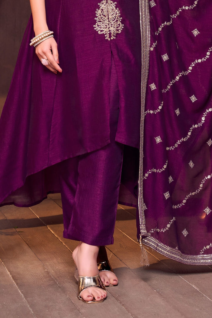 Wine Beads and Sequins work A-line Cut Salwar Suit