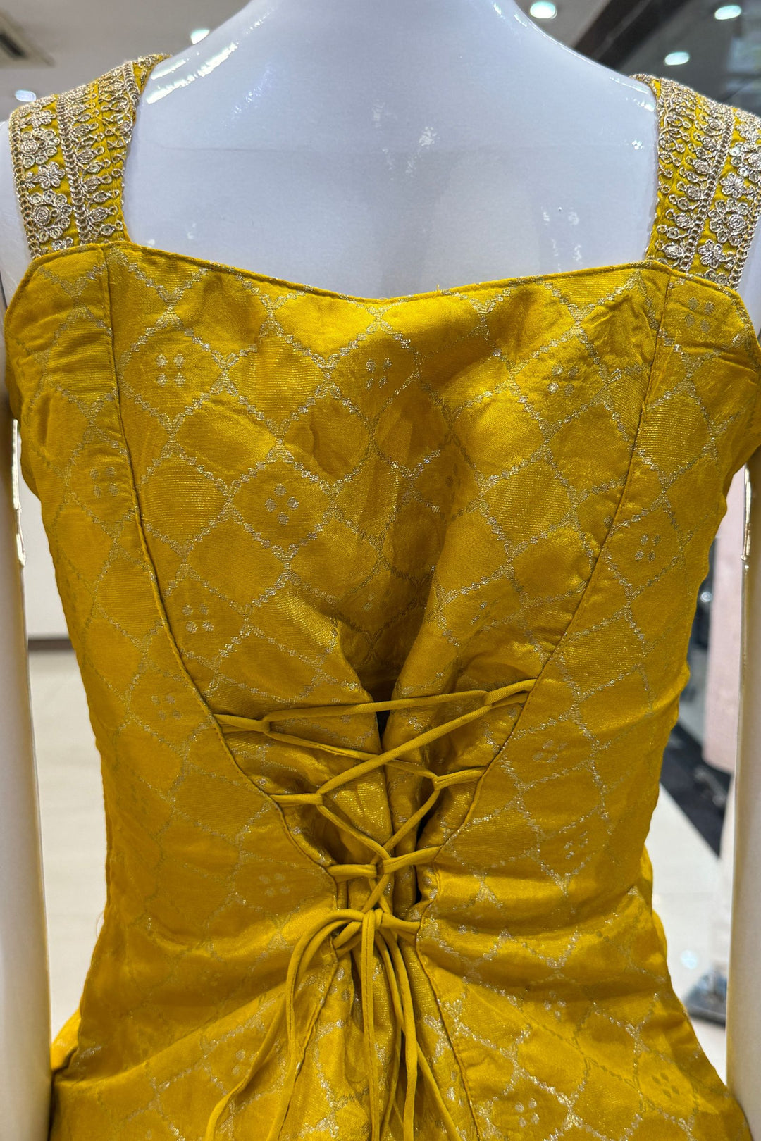 Yellow Banaras Zari, Sequins and Zari Thread work Palazzo Suit Set