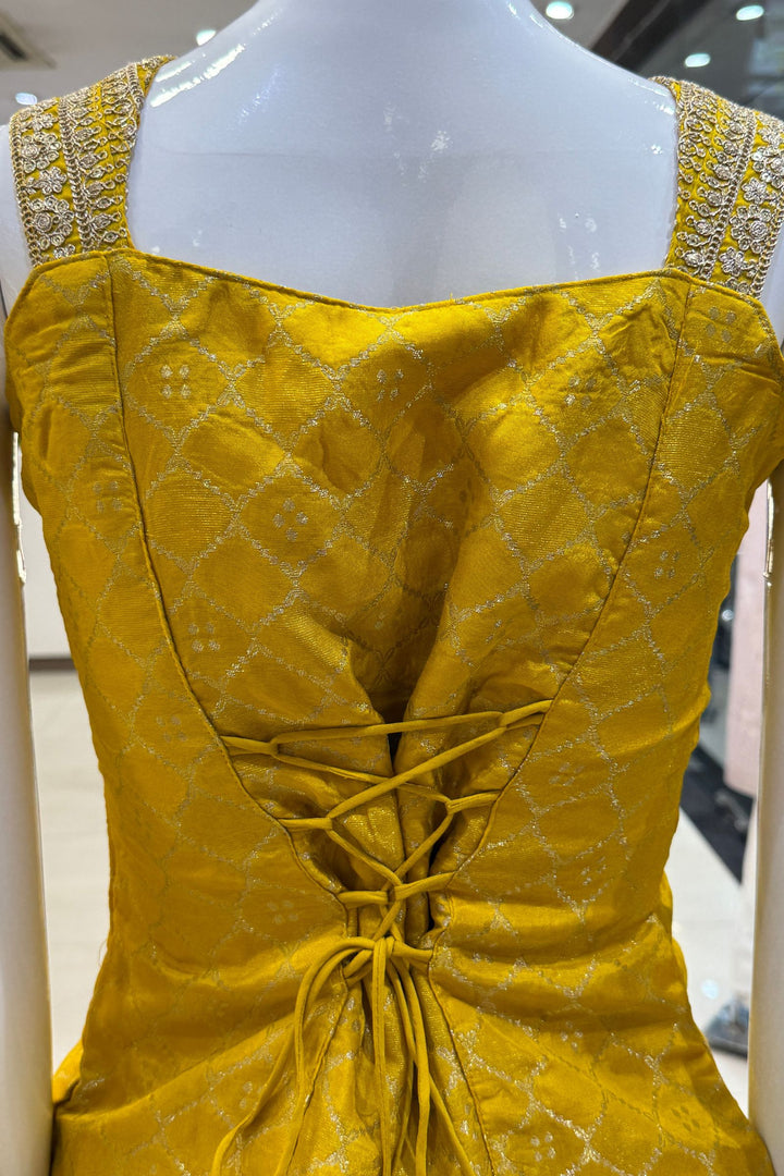 Yellow Banaras Zari, Sequins and Zari Thread work Palazzo Suit Set