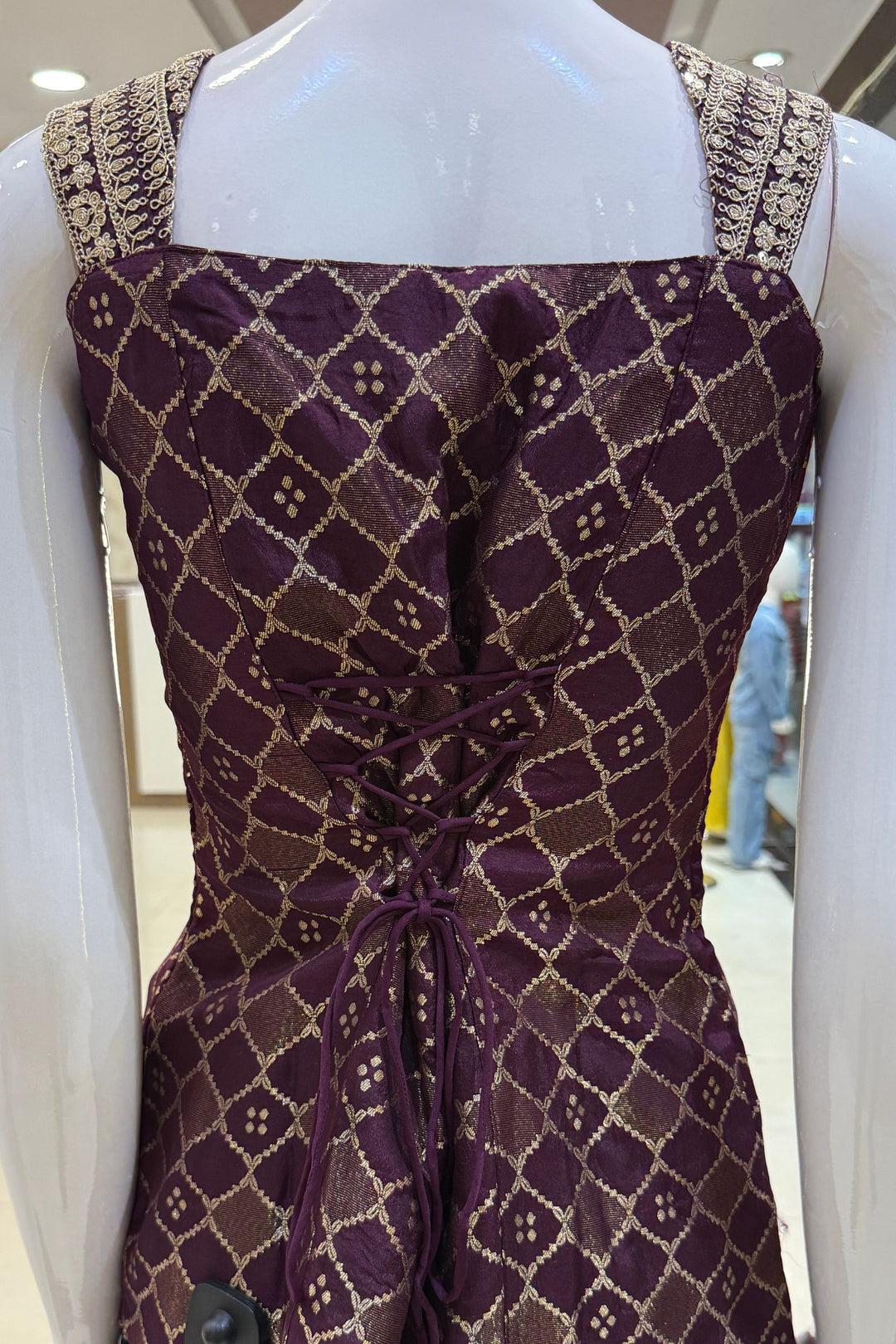 Wine Banaras Zari, Sequins and Zari Thread work Palazzo Suit Set