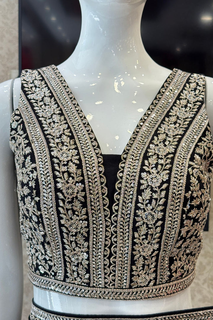 Black Pink Zari and Sequins work Saree
