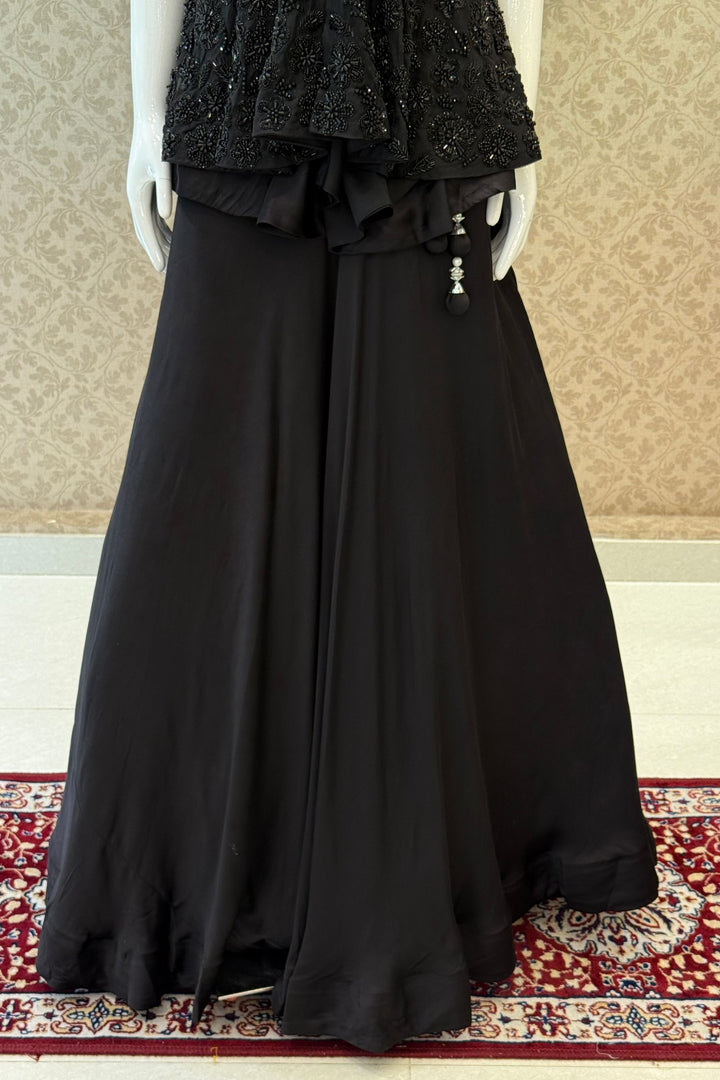 Black Beads and Sequins work Jacket Styled Lehenga