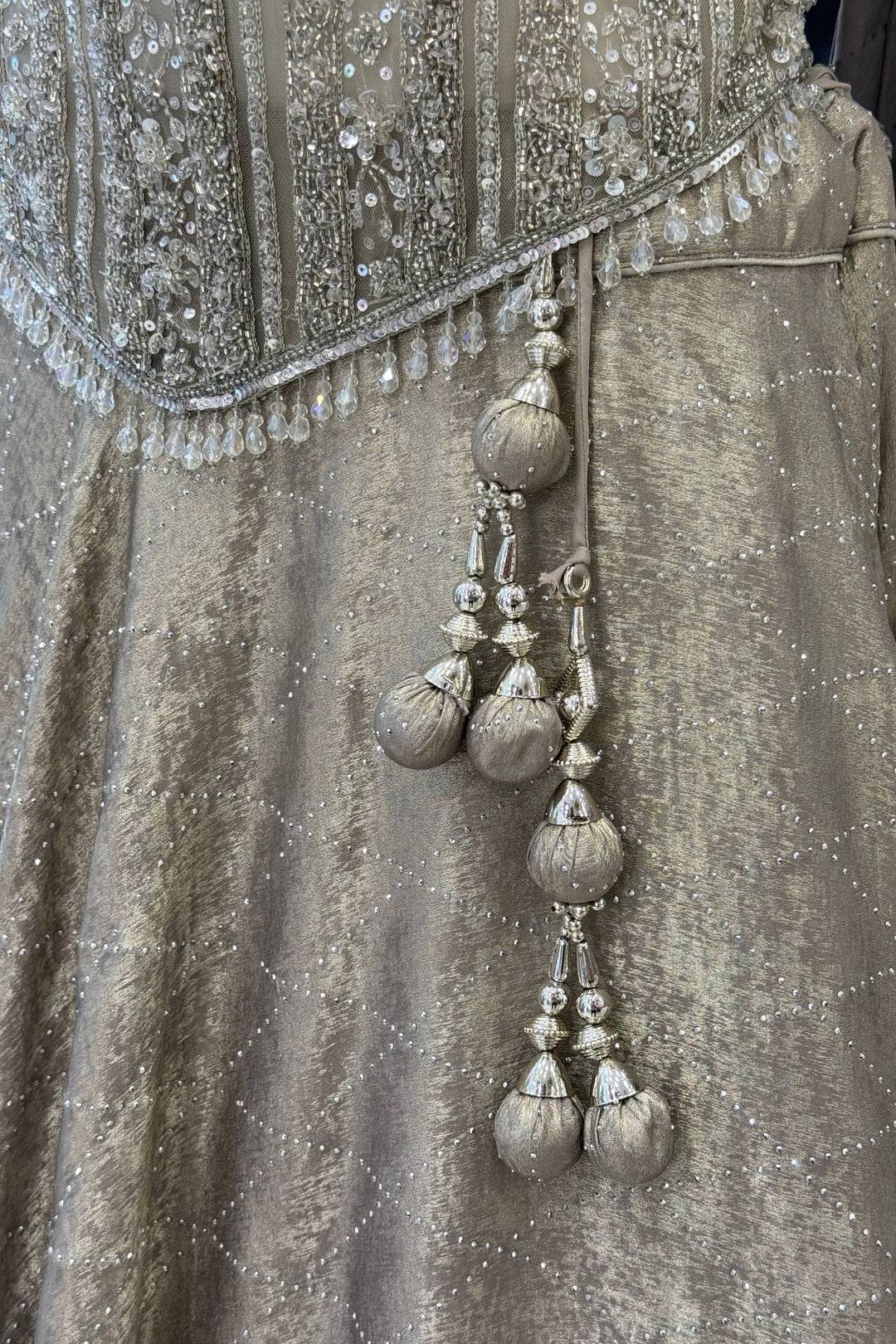 Grey Beads, Sequins and Thread work Indo-Western Styled Lehenga