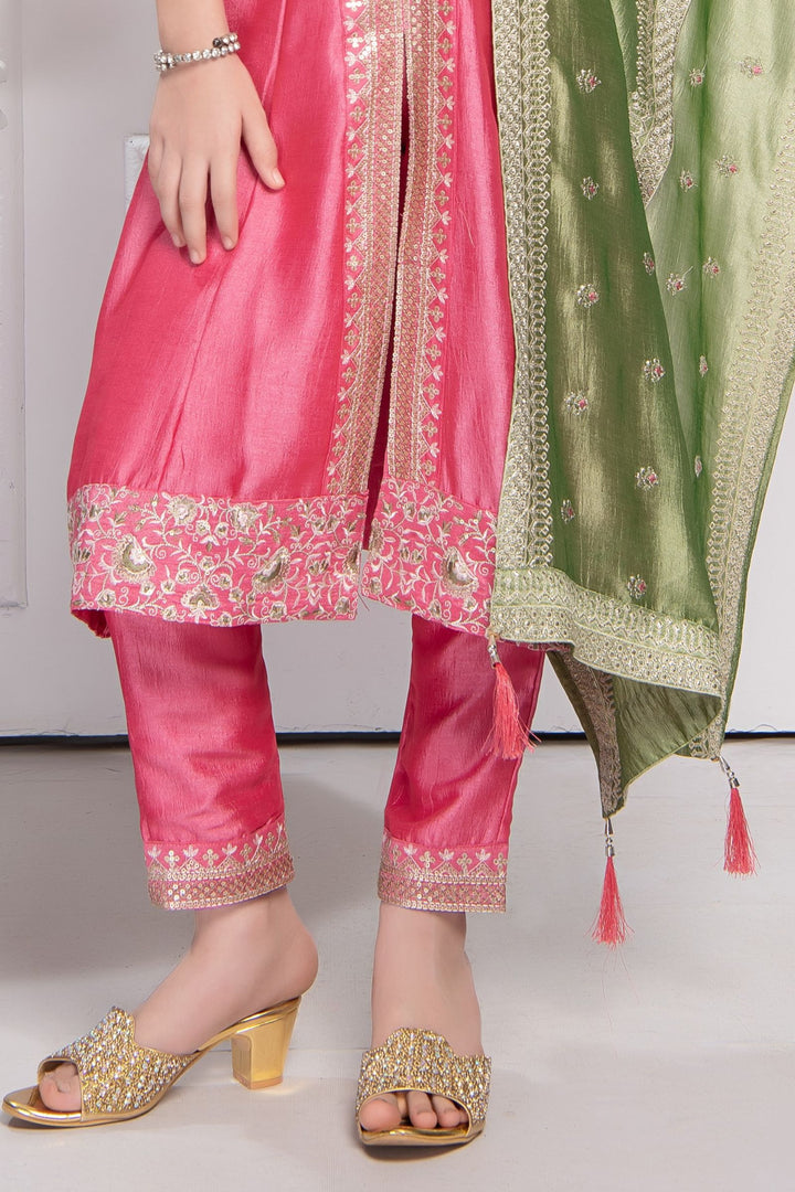Pink Sequins and Zari work Salwar Suit for Girls