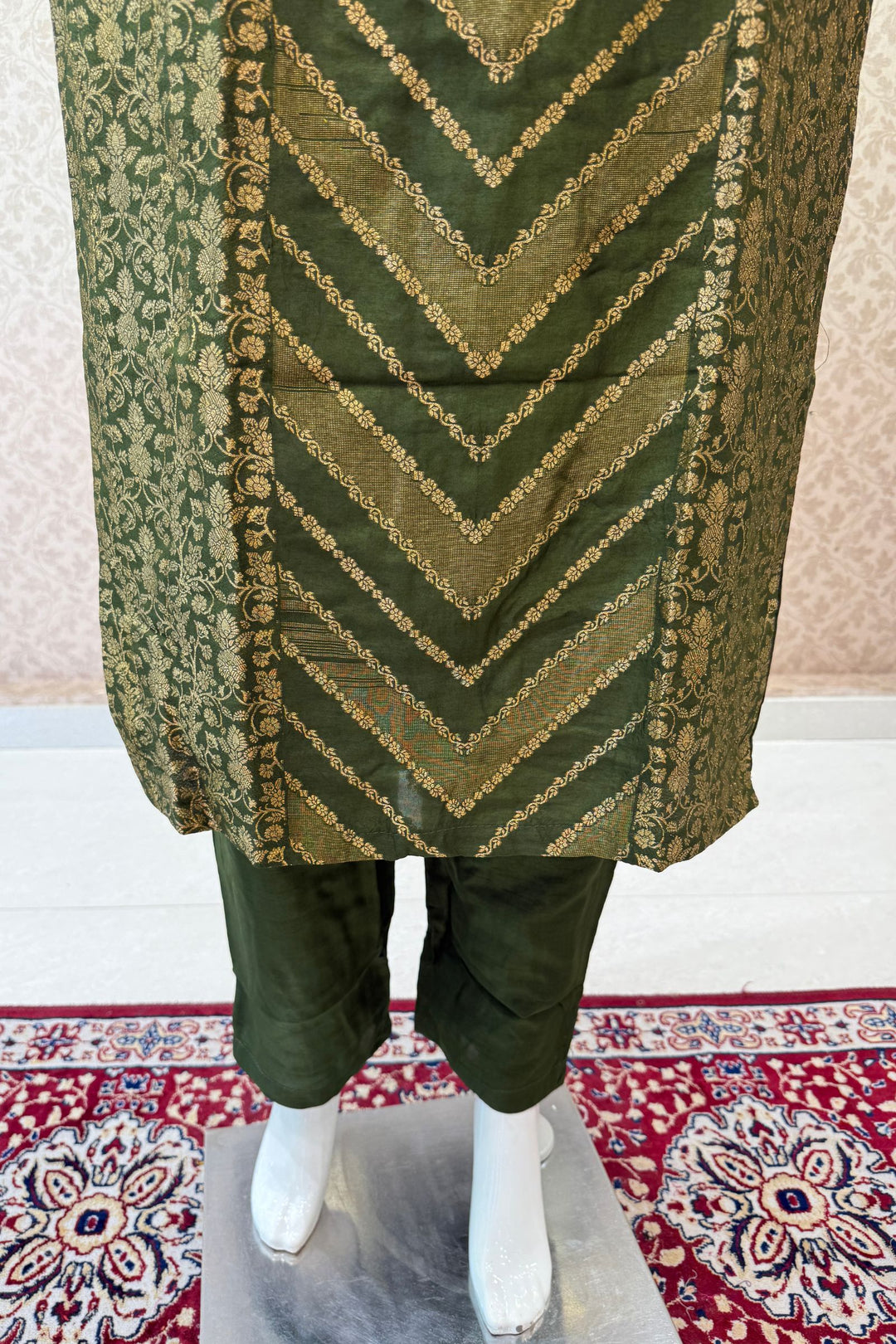 Mehendi Green Banaras work Straight Cut Salwar Suit