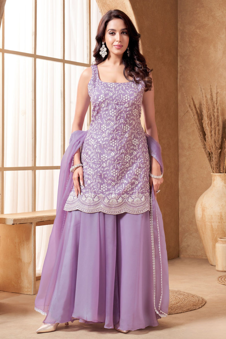 Lavender Sequins and Thread work Palazzo Salwar Suit