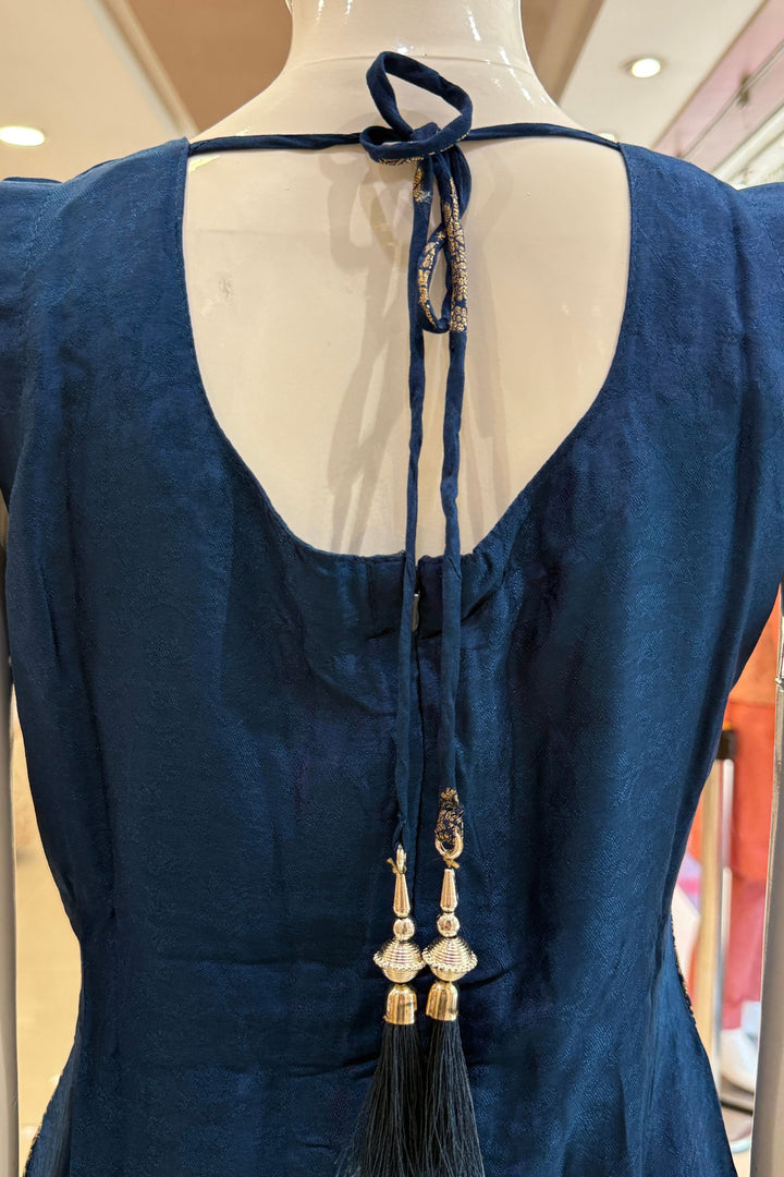 Peacock Blue Banaras work Straight Cut Salwar Suit