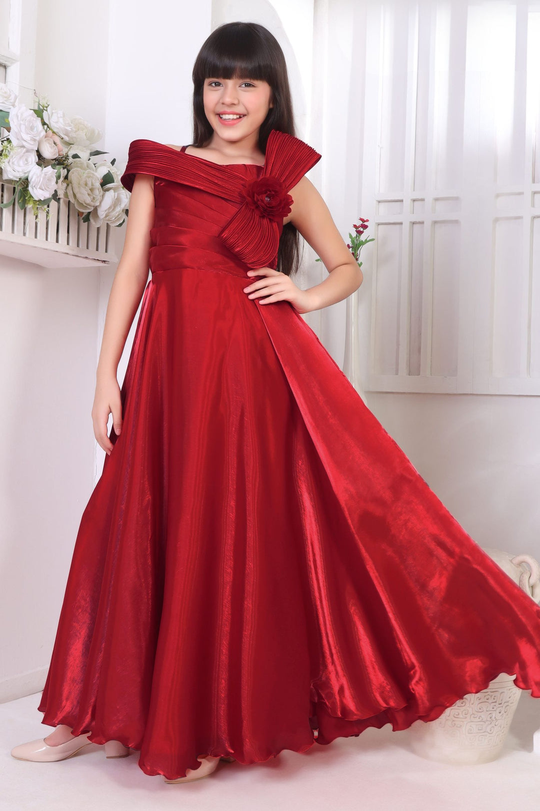 Red Long Party Gown for Girls