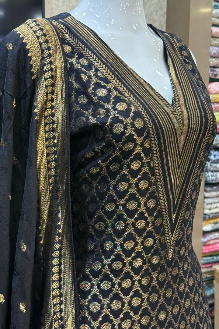 Black Banaras work V-Neck Straight Cut Salwar Suit