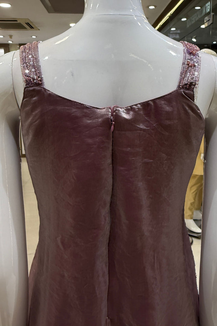 Onion Pink Peplum Palazzo Set with Intricate Beads and Sequins work