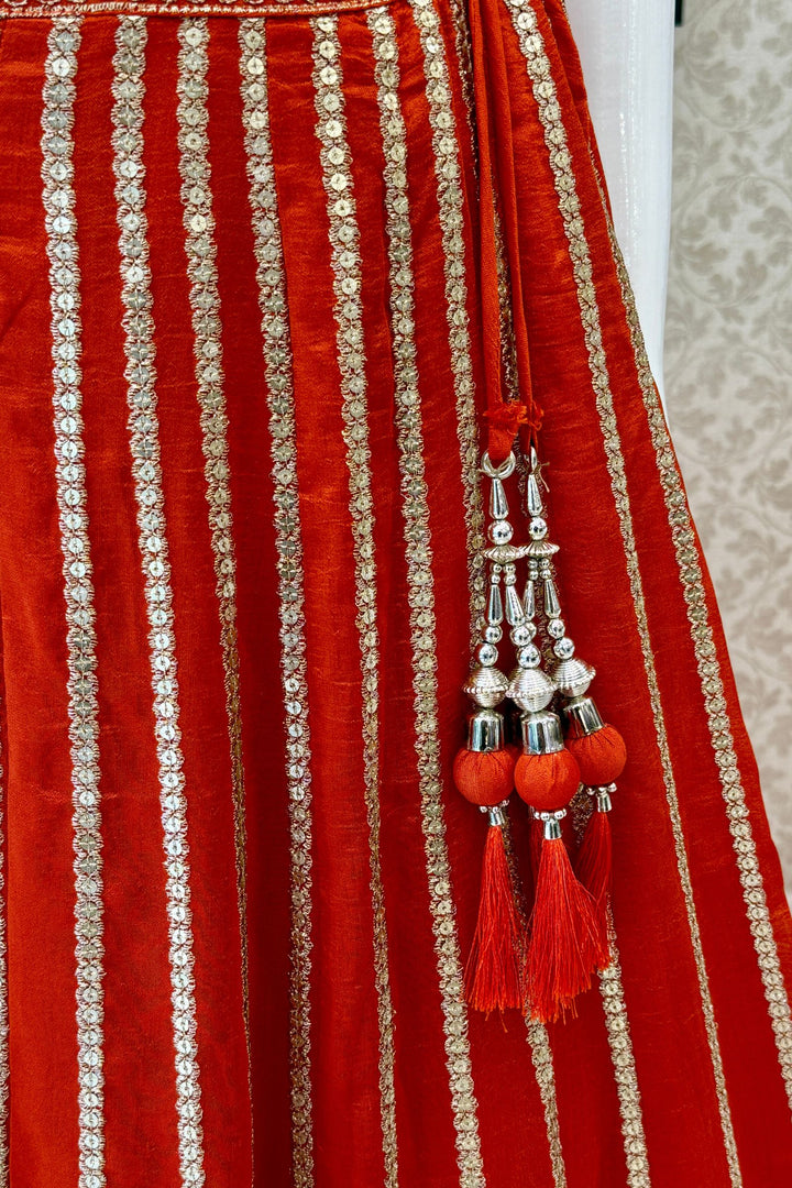 Orange Sequins and Zari work Crop Top Lehenga