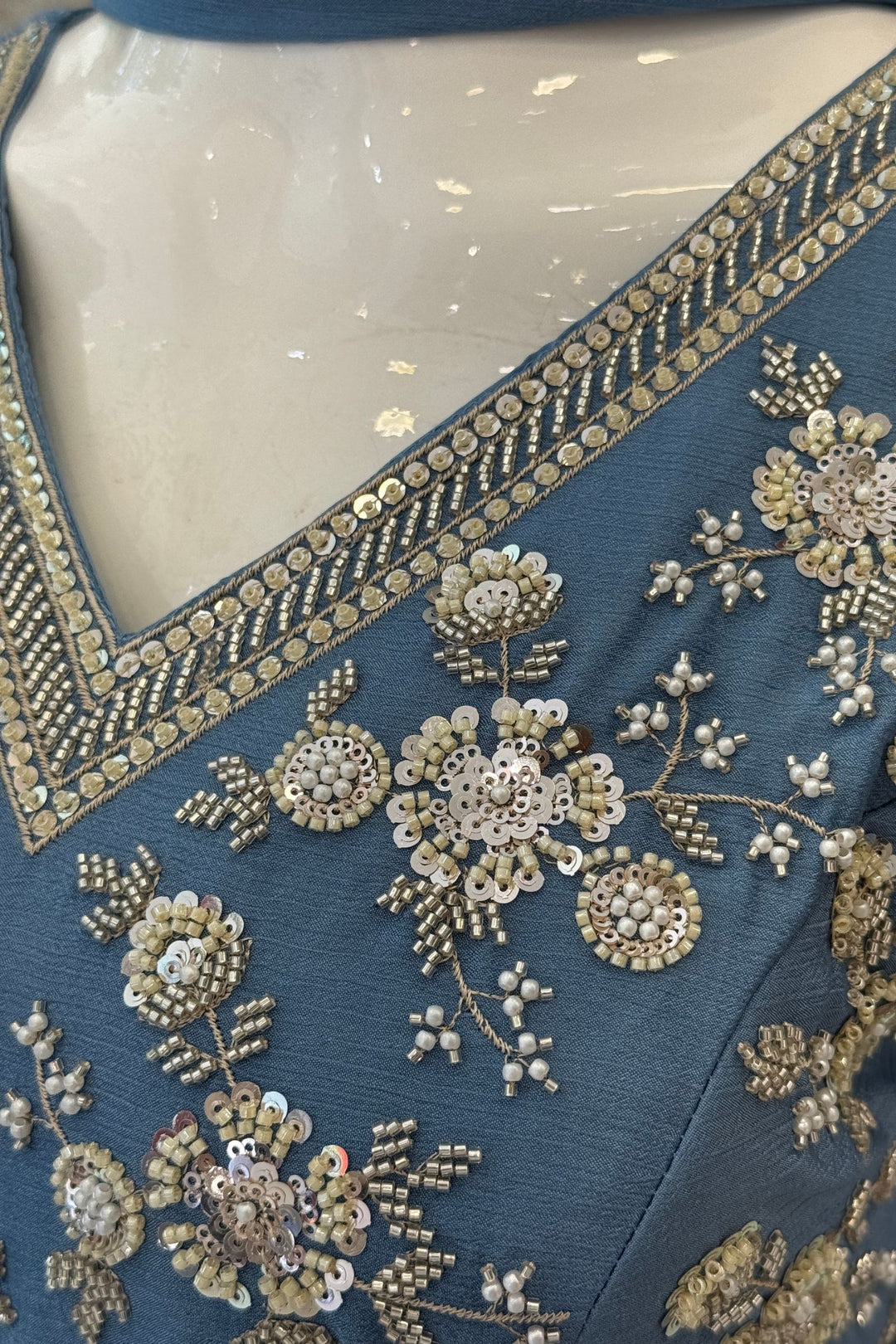 Sea Blue Beads, Zari and Sequins work Palazzo Salwar Suit