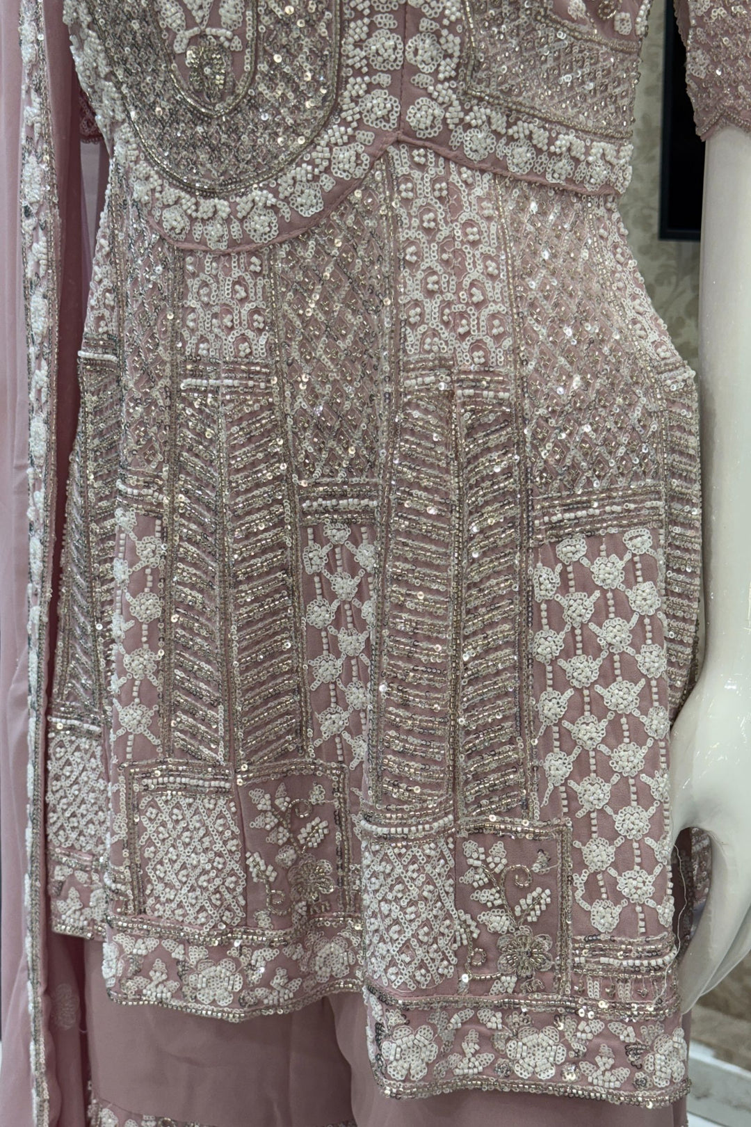 Baby Pink Sequins and Beads work Sharara Salwar Suit