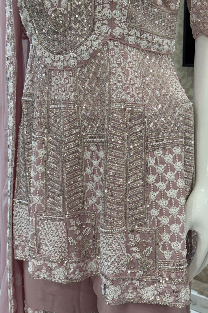 Baby Pink Sequins and Beads work Sharara Salwar Suit