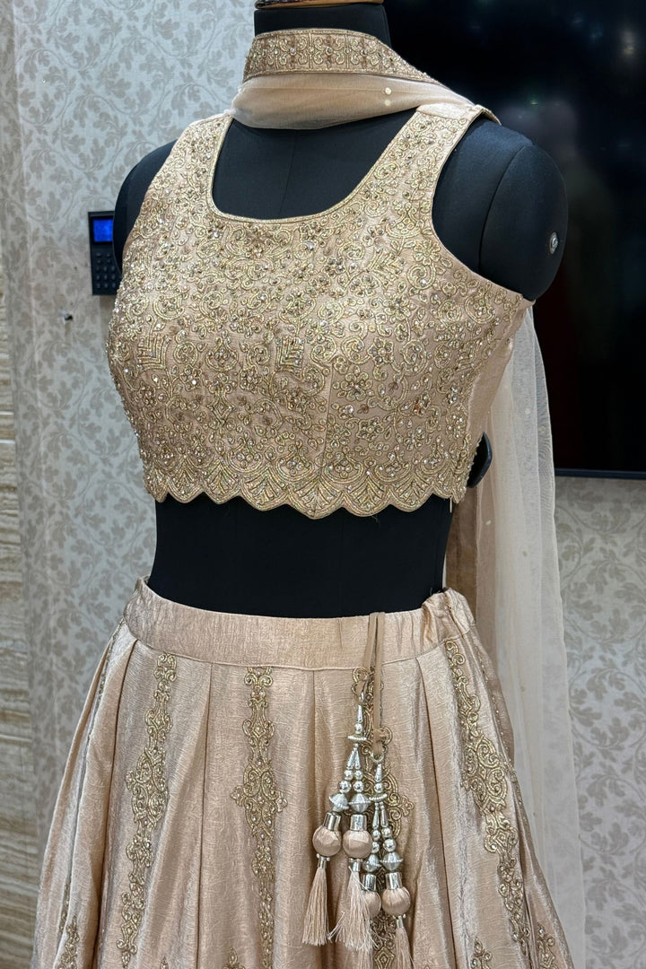 Gold Stone, Beads and Zari work Lehenga Set