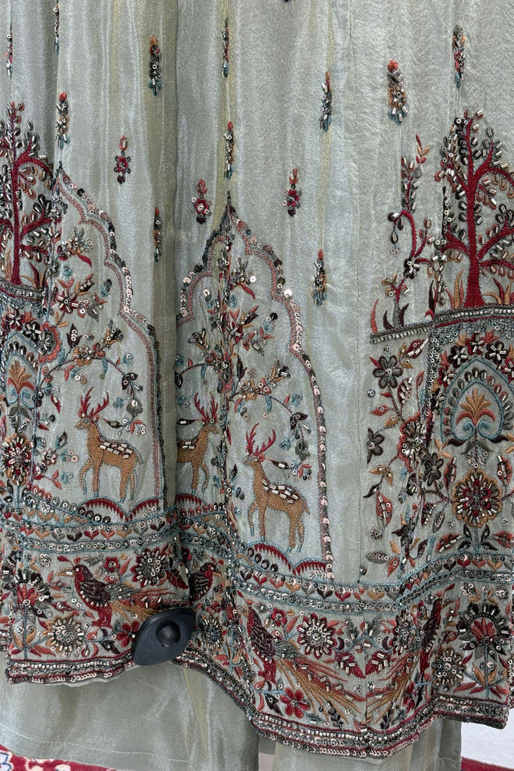 Mastani Style Palazzo Set with Beads and Sequins Work Featuring Detailed Animal Motifs