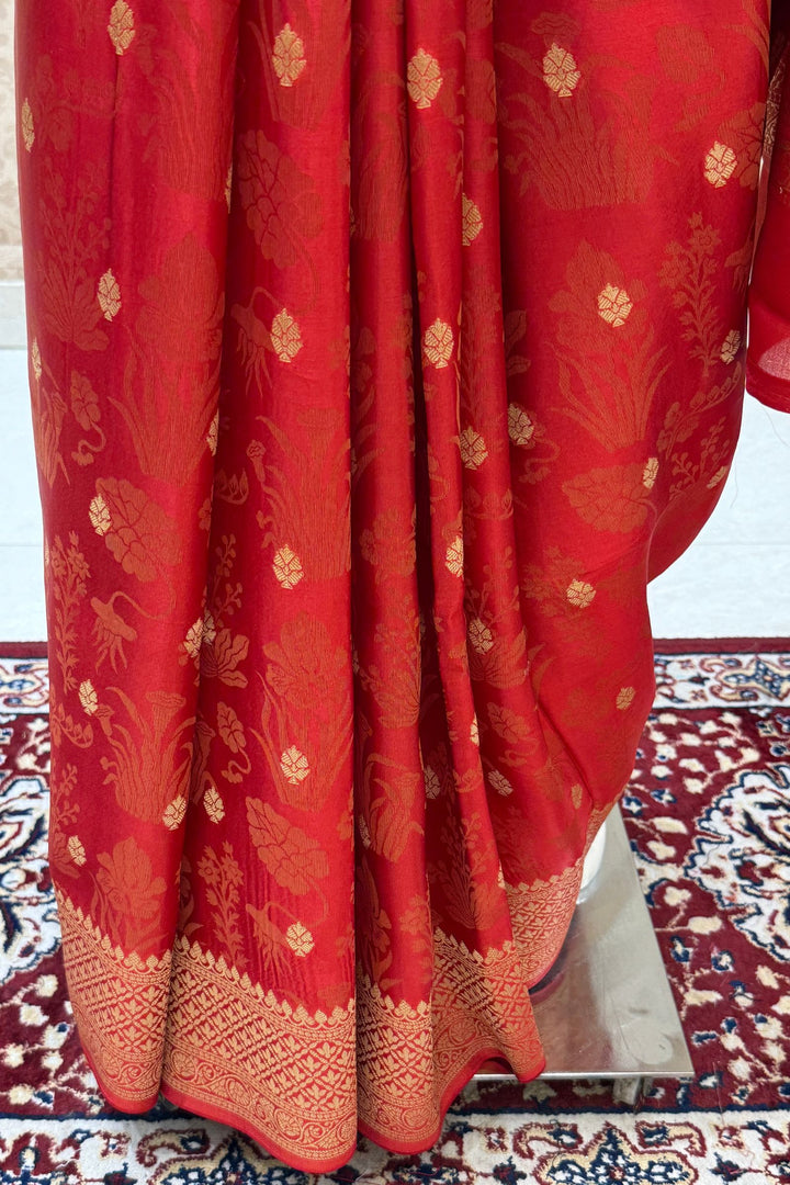 Orange Banaras Zari work Saree