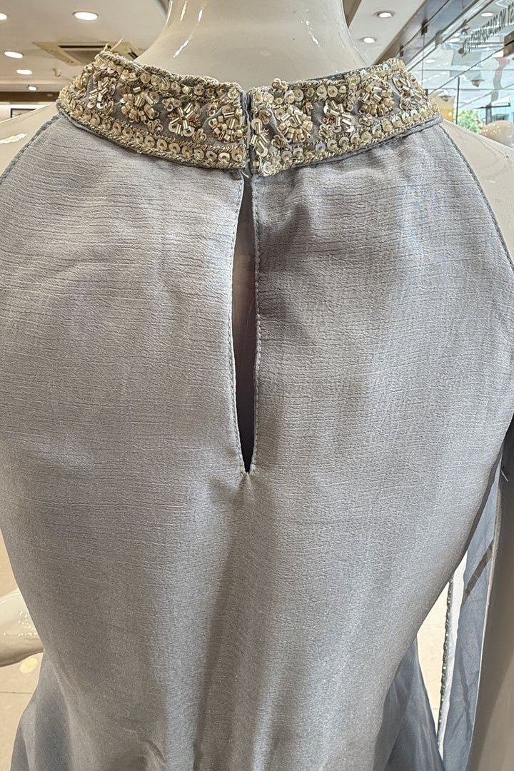 Sea Blue Zari, Sequins and Beads work Palazzo Salwar Suit