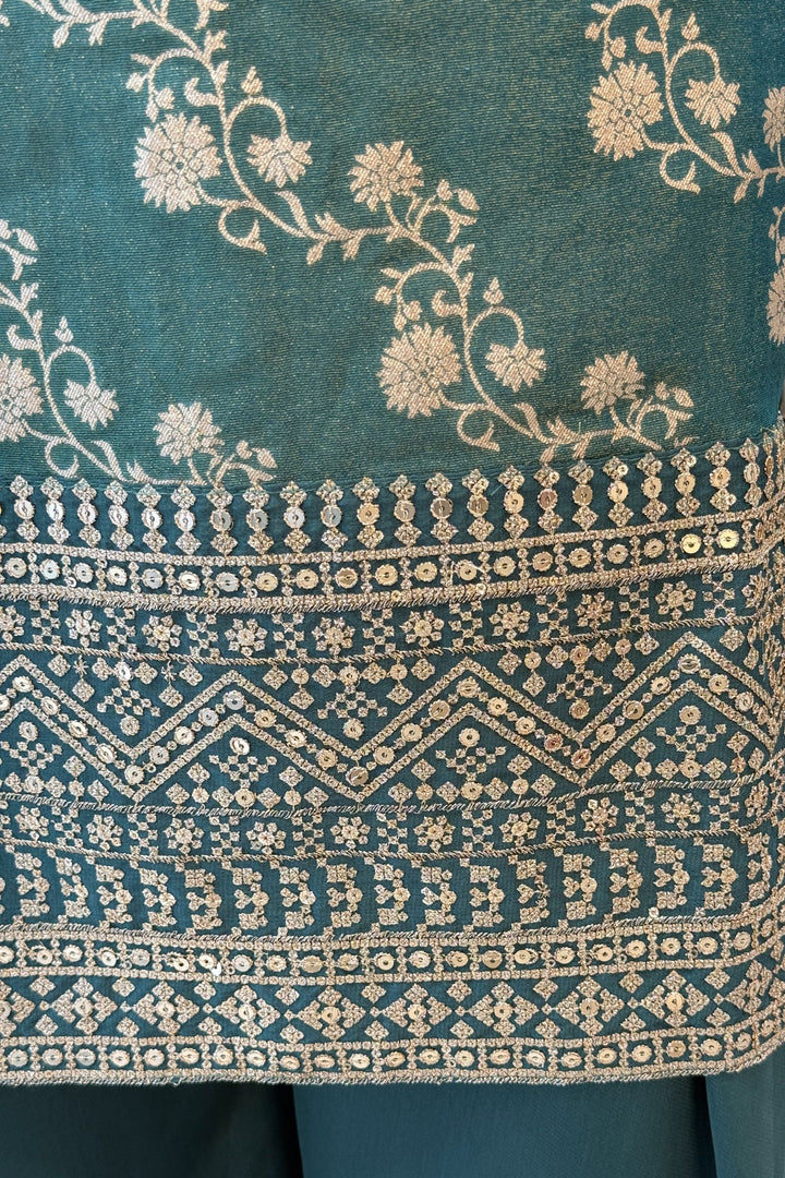 Sea Green Zari, Sequins and Banaras work Palazzo Salwar Suit