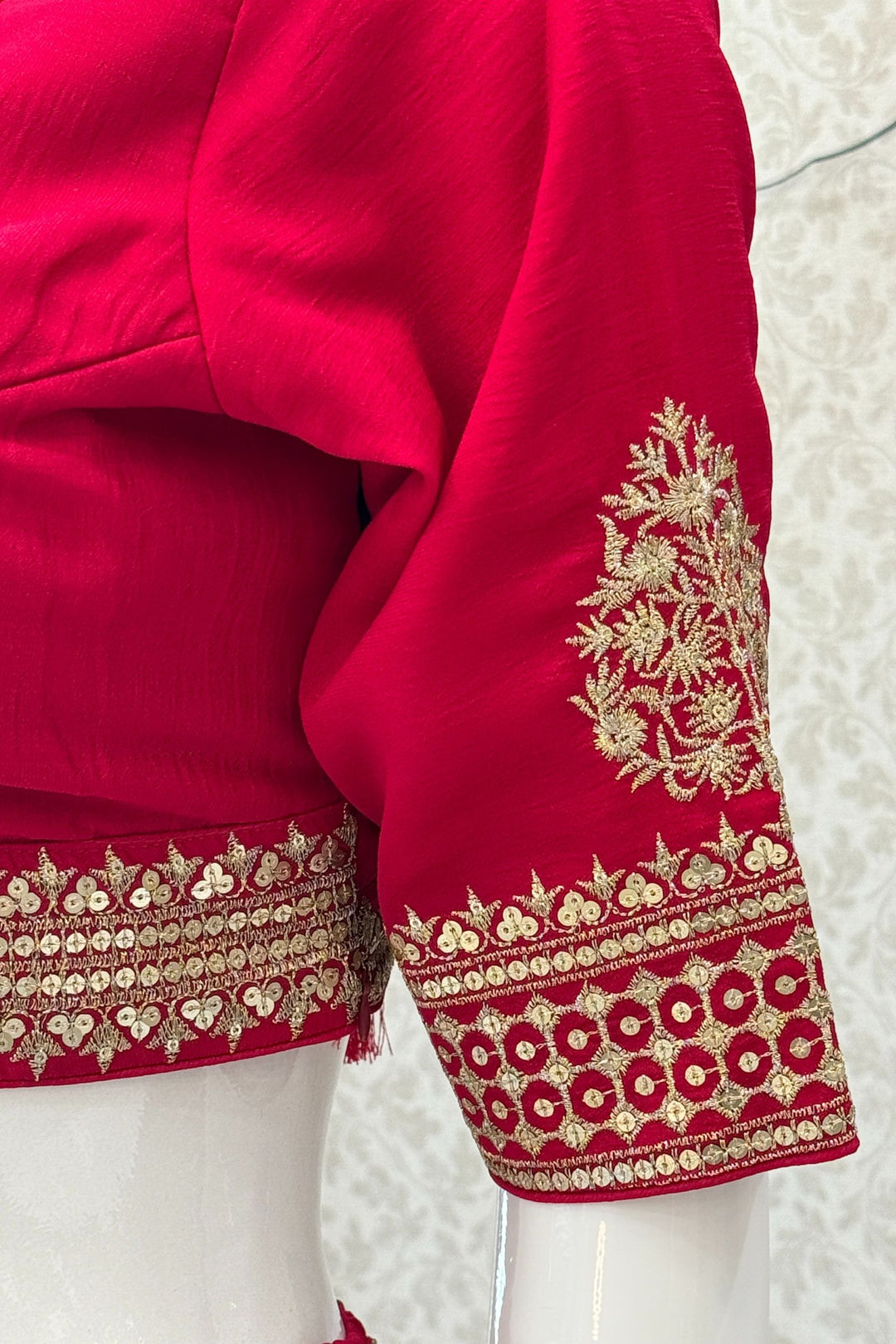 Rani Pink Sequins and Zari work Crop Top Lehenga