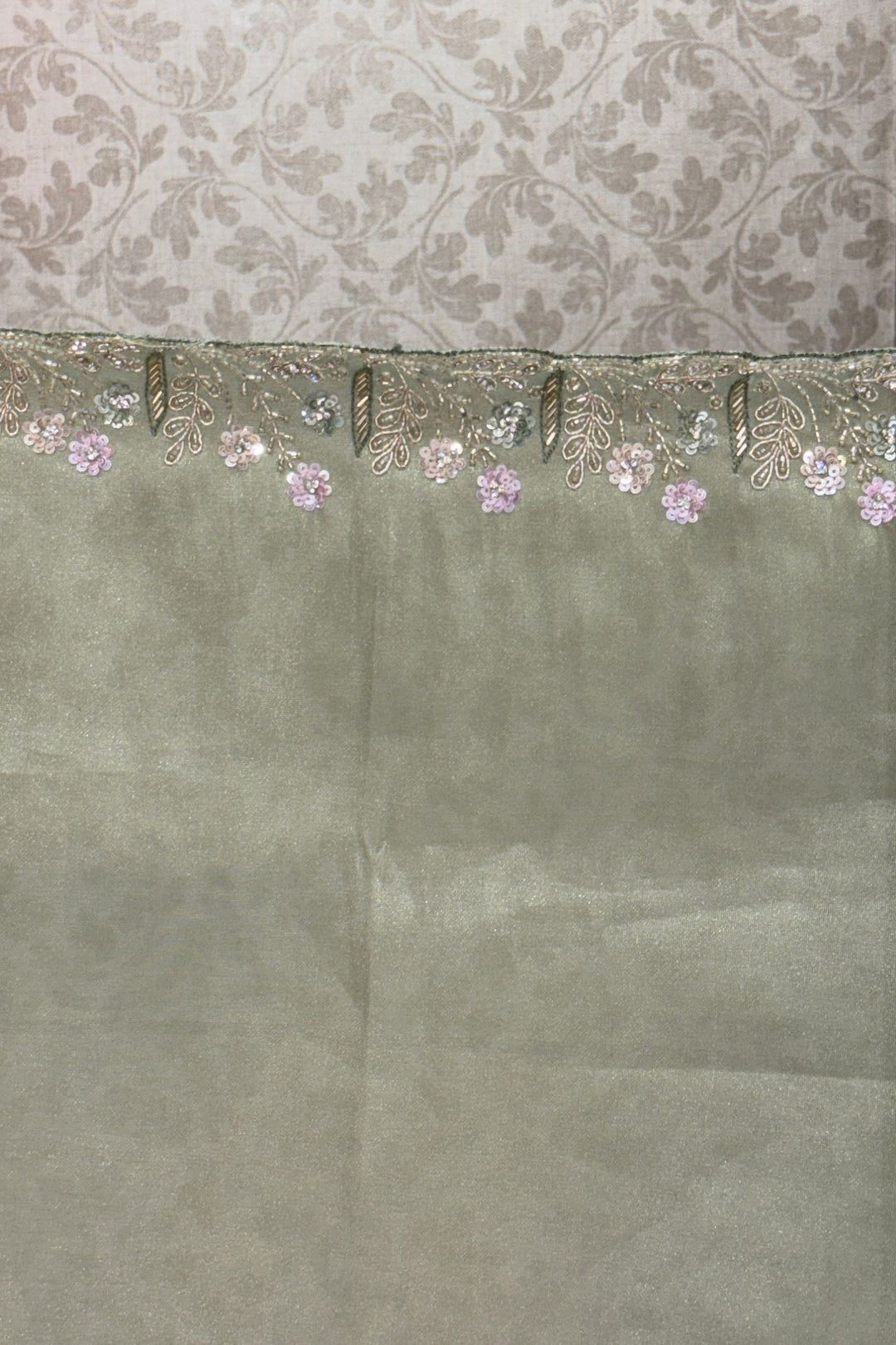 Pista Green Stone, Sequins, Zardozi and Beads work Saree