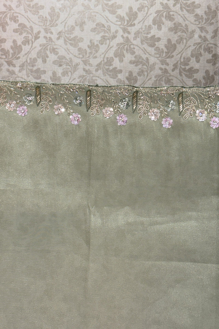 Pista Green Stone, Sequins, Zardozi and Beads work Saree