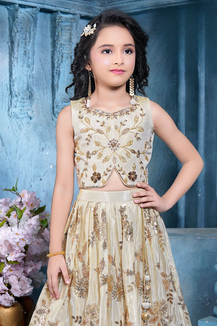 Beige Beads, Sequins and Stone work Lehenga Choli for Girls