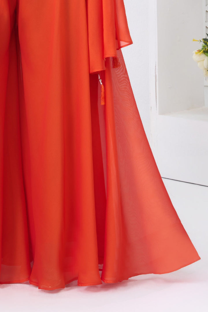 Orange Palazzo Salwar Suit with Banaras, Kundan and Beads Detailing