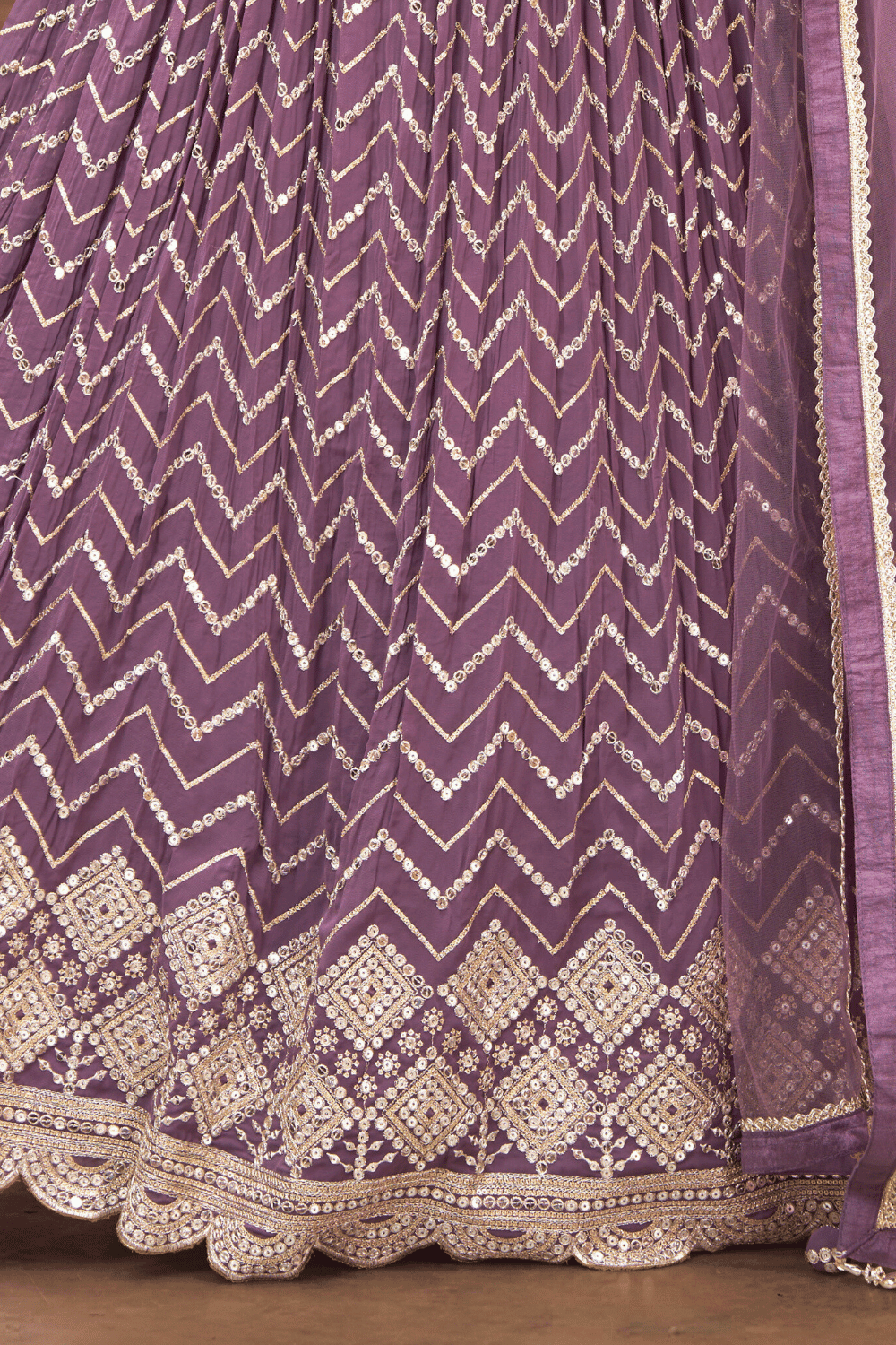 Light Purple Mirror, Beads, Stone, Kundan, Sequins and Zari work Crop Top Lehenga - Seasons Chennai