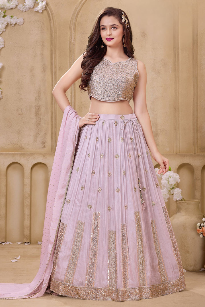 Light Lavender Sequins and Beads work Lehenga Choli for Girls
