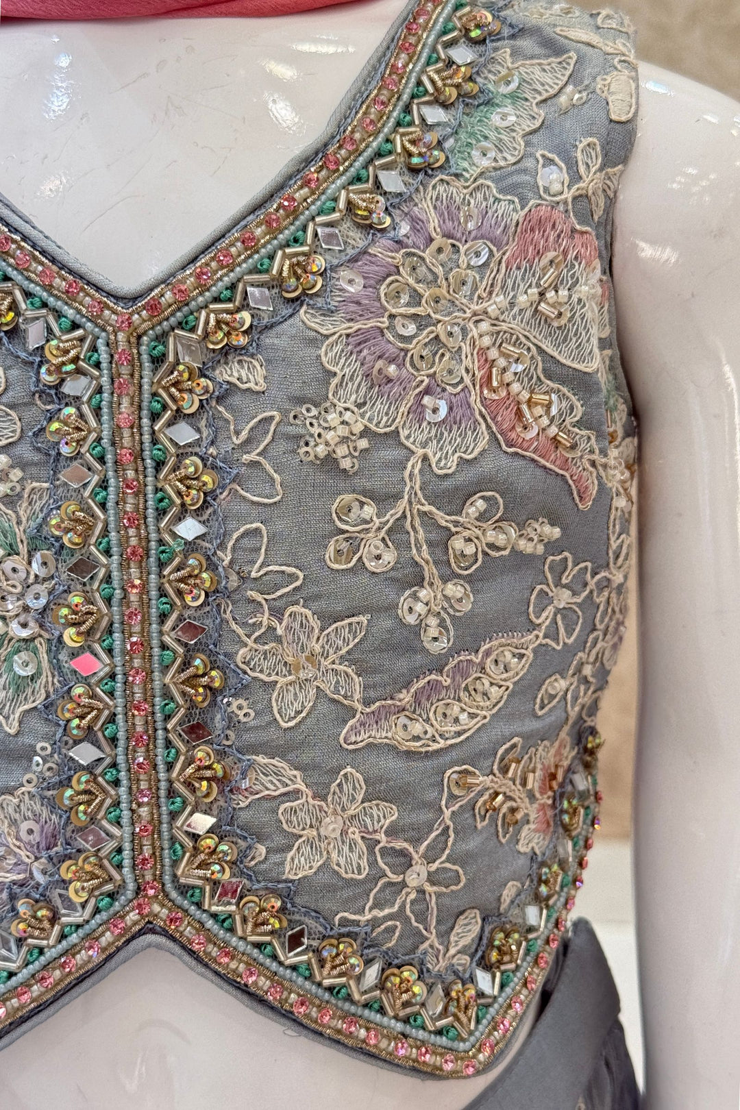 Sea Blue Thread, Beads, Stone and Mirror work Lehenga Choli for Girls