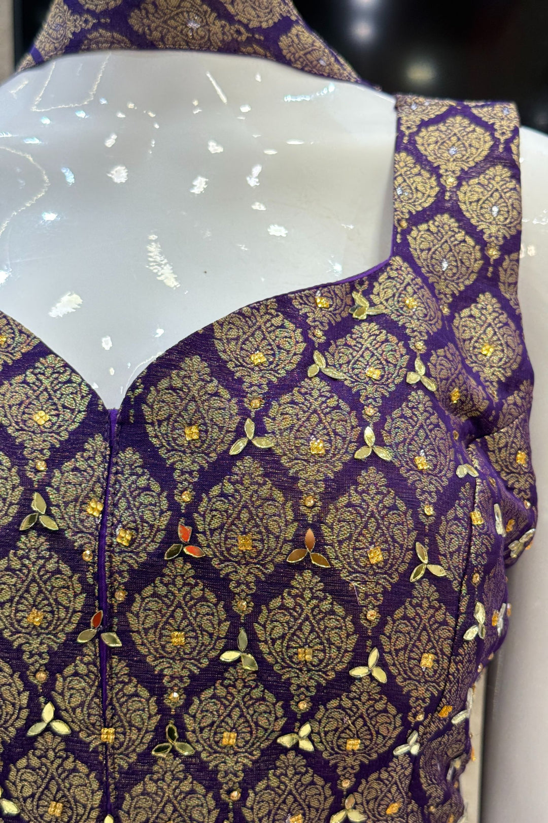 Purple Mirror, Stone and Banaras work Palazzo Suit Set