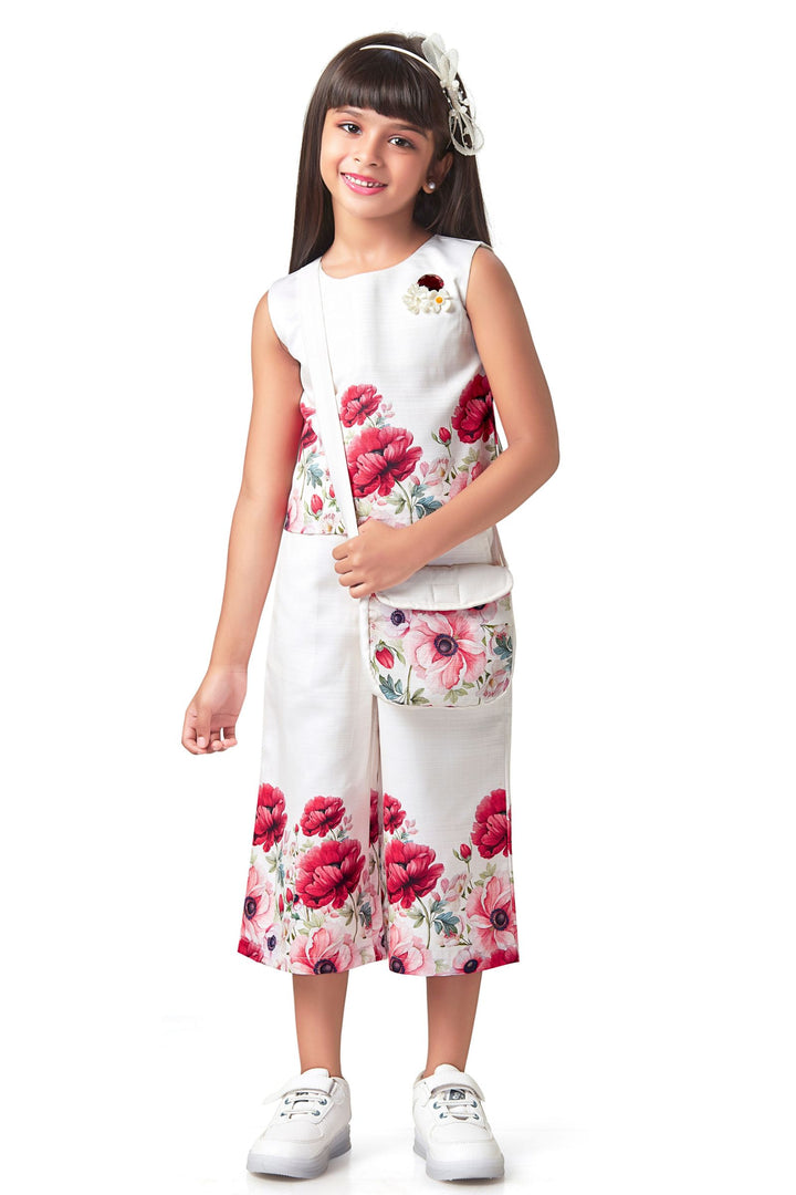 Half White Floral Print Top and Palazzo Set for Girls