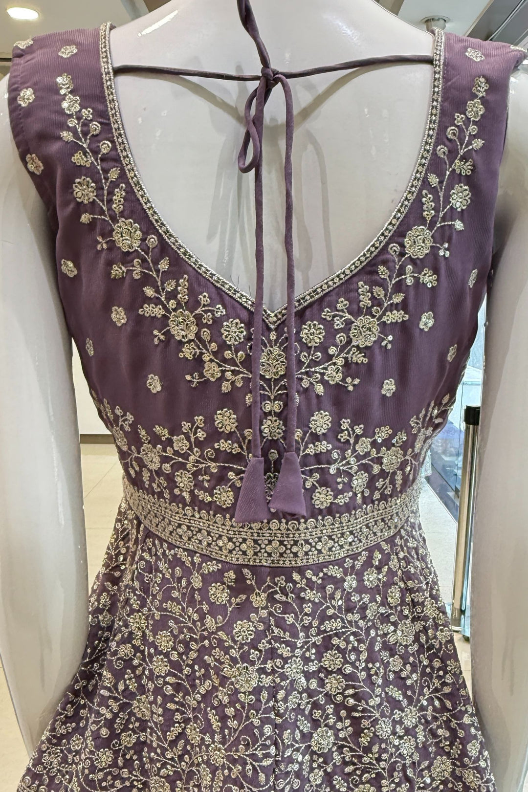 Lilac Sequins and Zari work Peplum Top with Palazzo Suit Set