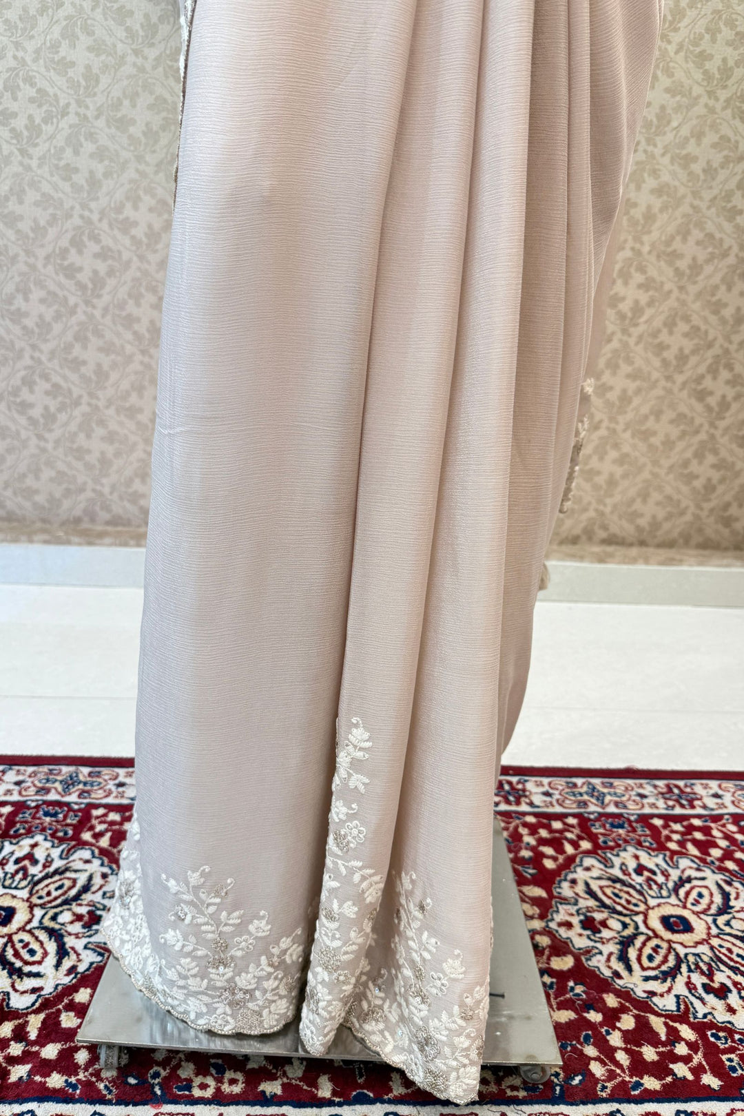 Beige Thread, Zari and Sequins work Saree