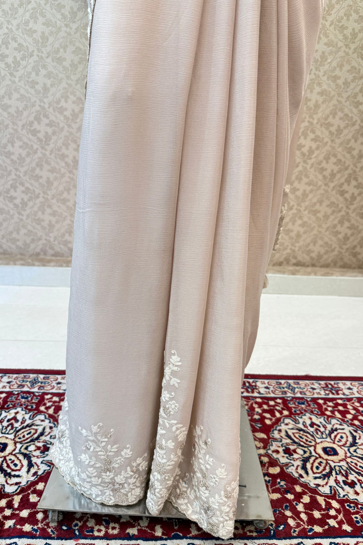 Beige Thread, Zari and Sequins work Saree