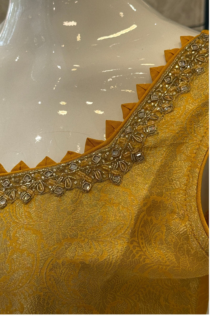 Yellow Beads, Mirror, Stone, Banaras and Brocade work Straight Cut Salwar Suit