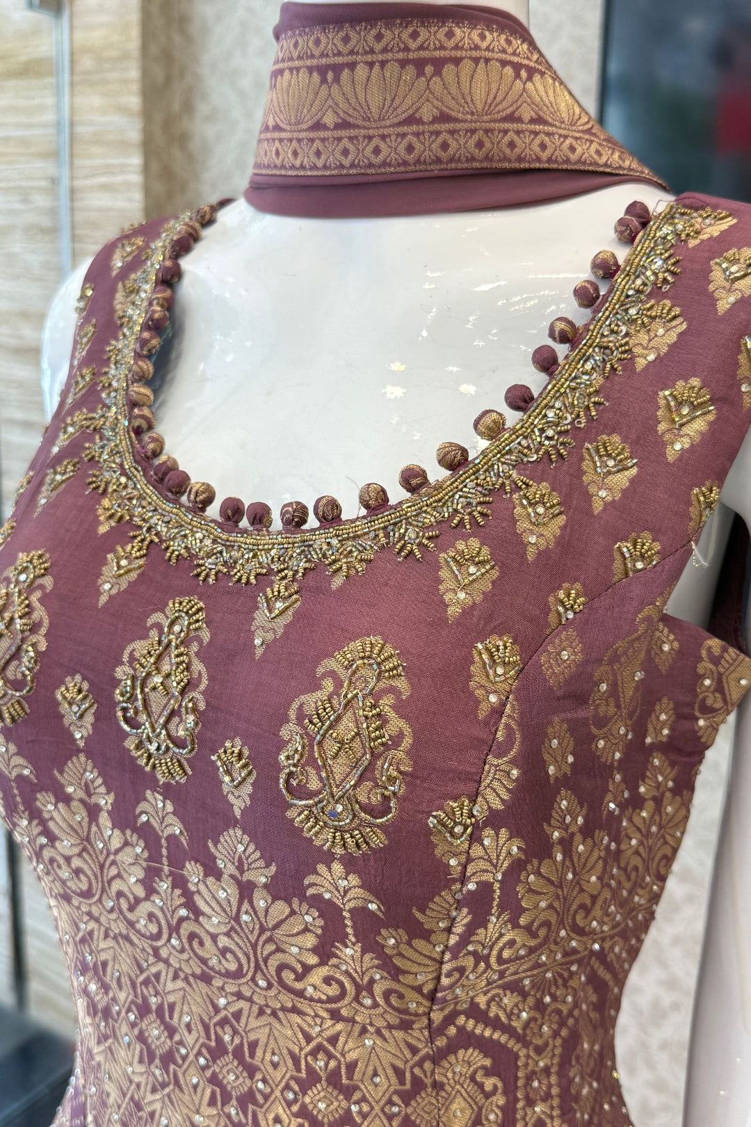 Elegant Palazzo Set with Intricate Stone, Beads and Banaras
