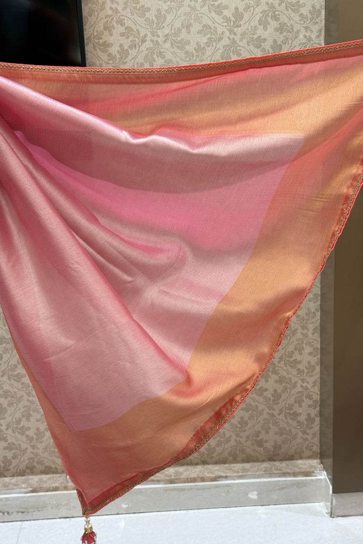 Baby Pink Saree with Beads, Sequins, Zardozi and Zari work Readymade Blouse
